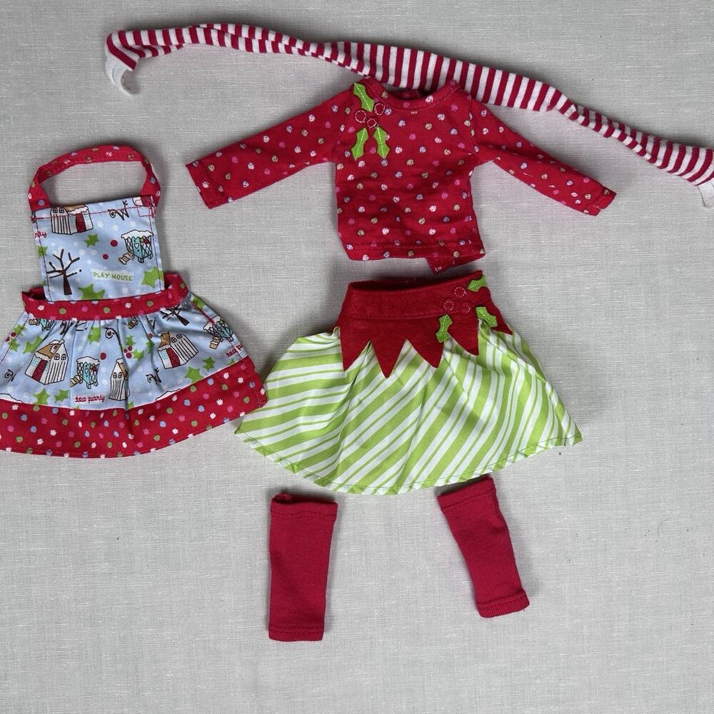 American Girl Doll Wellie Wisher clothes only Christmas Elf outfit 4 pieces GUC